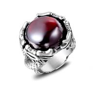 Promise Rings Aesthetic, Red Rings Stainless Steel Size N 1/2 21.9mm Double Dragons with Red Stone Engraved Gifts for Women Wedding Jewelry