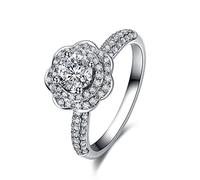 Promise Rings Diamond, Band Ring Thick Silver 18K White Gold F G Round Shape 0.35ct SI Diamond Flower Ring Promise Gift For Women Size J 1/2