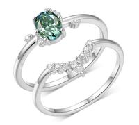 Promise Rings for Girlfriend White Gold Solid 14K Wedding Rings 2Pcs Set Stackable with 1ct Moissanite Real Gold Women's Engagement Anniversary Bands Size U 1/2