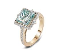 Promise Rings for Her, Stackable Ring Square with 2ct Blue Green Moissanite 14K Yellow Gold Size P 1/2