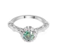 Promise Rings for Her White Gold 14K, Wedding Band for Women with Green Round Moissanite 1ct Band White Gold Comfort Fit Size O 1/2