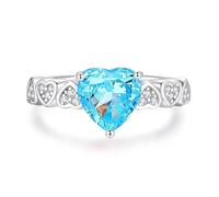 Promise Rings for Wife Gold Solid 9K Wedding Engagement Ring Bands Heart with 3ct Topaz White Gold Anniversary Band with Moissanite for Her Size P 1/2