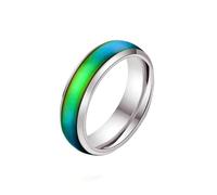Promise Rings for Women, Men Women 316L Stainless Steel Wedding Ring Color Changing Mood Ring 6MM, Silver, Size N 1/2