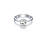 Promise Rings for Women, Vintage Rings with Simple Solitaire 4 Claw Round Lab Diamond 0.53Ct 18K White Gold Size T 1/2