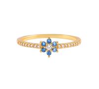 Promise Rings for Women, Wedding Bands Jewelry 9K Yellow Gold with Blue Round Shape Topaz Trendy Accessories for Wife Size K 1/2