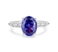 Promise Rings for Women, Women's Ring Ring with 8X10mm Oval Shape Tanzanite and Moissanite Silver 18K White Gold Size P 1/2