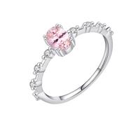 Promise Rings Set, Cute Engagement Ring Round with Pink Oval Shape Created Morganite 9K White Gold Size S 1/2