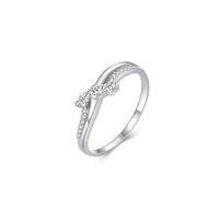 Promise Rings Set, Wedding Engagement Ring Classic Wave Design with Round Moissanite 14K White Gold Size M 1/2
