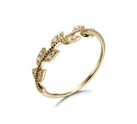 Promise Rings That Don'T Turn Your Finger Green, Leaves Ring Men 18K Yellow Gold Yellow White Round Diamond Size W 1/2 Knuckle for Women Wedding