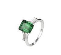 Promise Rings That Don'T Turn Your Finger Green Promise Ring Green 18K White Gold Luxury Rectangular Lab Emerald 3CT with Moissanite Size T 1/2 Solid Not Plated Upgrade 3.0 for Ladies Engagement