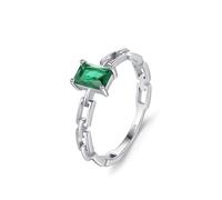 Promise Rings That Don'T Turn Your Finger Green Womens Sterling Silver Rings S925 1.5mm Cubic-Zirconia Hollow Chain Design with Rectangular Solitaire