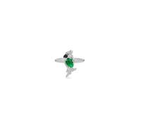 Promise Rings Unique Green Wedding Ring 18K White Gold Silver Bird Shape with 0.4CT Emerald and Diamond Size R 1/2 Solid Not Plated Fashion for Ladies Engagement