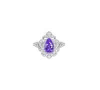 Promise Rings Vintage 14K White Gold Ring Band Silver Water Drop with Purple Spinel and Diamond Size S 1/2 Solid Not Plated Upgrade 3.0 for Sister Wedding