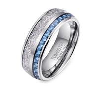 Promise Rings Women, Tungsten Ring Silver Size V 1/2 Metal Foil Weave Blue Carbon Fibre 8mm Personalized Gifts for Mother Birthday Jewelry