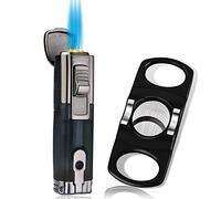 PROMISE Triple Jet Flame Refillable Butane Lighter with Cigar cutter Lighter gift set - Butane Not Included (Black+Cutter)