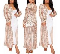 PROMLINK Sequin Cardigans Duster Sparkly Blazer Jackets Long for Women Evening, Champagne, XXL