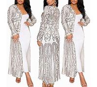 PROMLINK Sequin Cardigans Duster Sparkly Blazer Jackets Long for Women Evening, Color - Silver, XXXL