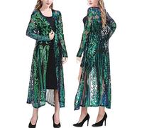 PROMLINK Sequin Cardigans Duster Sparkly Blazer Jackets Long for Women Evening, Green, XXL
