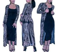 PROMLINK Sequin Cardigans Duster Sparkly Blazer Jackets Long for Women Evening, Navy, XXL