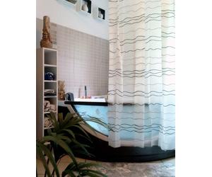 Promo Stripes Black Shower Curtain 180x200cm with in V Rings. 100% PEVA