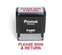 Promot Please Sign and Return Self Inking Rubber Stamp - Refillable Teacher Stamps - Business, Bookkeeping, Ordering, Accounting, Work, Bank, Office Stamper - Red Ink