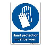 Promote Safety with Hand Protection Must Be Worn Sign: A4-1mm Rigid Plastic for Mandatory PPE, Compliance with EU & UK Standards (BS EN ISO 7010 & BS 5499), Versatile Placement