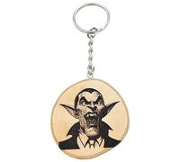 Promotech Dracula Nosferatu Vampire Handmade Laser Engraved Single Piece Natural Wood Keyring, natural wood, W5L5