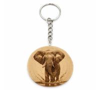 Promotech Elephant Wooden Keyring - Handmade, Laser Engraved, Single Piece, Natural Wood, Gift for Kids & Adults, Animal Lover