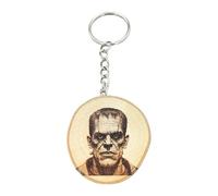 Promotech Frankenstein's Monster Handmade Laser Engraved Single Piece Natural Wood Keyring, natural wood, W5L5