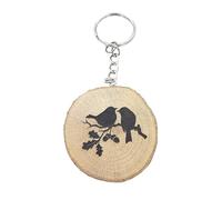 Promotech Love Birds Wooden Keychain - Handcrafted Laser-Engraved Oak Keyring with Two Birds on Branch - Romantic Couple Gift, Unique Nature-Inspired Accessory