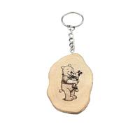 Promotech Mickey and Pooh the Bear Handmade Laser Engraved Unique Wooden Keyring, natural wood, W5L5