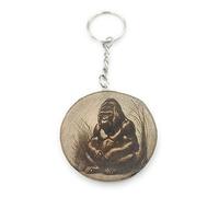 Promotech Relaxed Gorilla Handmade Laser Engraved Single Piece Wooden Keyring, natural wood, W5L5