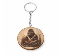 Promotech Relaxed Gorilla Wooden Keyring - Handmade, Laser Engraved, Single Piece, Natural Wood, Gift for Kids & Adults, Animal Lover