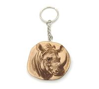 Promotech Rhino Handmade Laser Engraved Single Piece Wooden Keyring, natural wood, W5L5