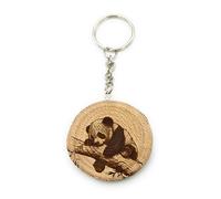 Promotech Sleeping Panda Handmade Laser Engraved Unique Wooden Keyring, natural wood, W5L5