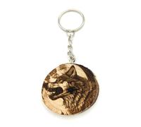 Promotech Wolf - King of the Night Wooden Keyring - Handmade, Laser-Engraved Natural Wood, Unique Wolf-Themed Accessory for Keys, Bags & Backpacks