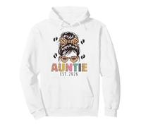Promoted to Auntie est 2026 Aunt to be New Aunt Messy Bun Pullover Hoodie