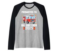 Promoted to Big Brother Birthday Fire Truck Boy Boys 2025 Raglan Baseball Tee