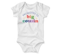 Promoted To Big Cousin Babygrow Colorful Design Babywear Cute One Piece Babygrow Unique Baby Outfit Cozy Keepsake Sleepsuit, 3-6 Months, White