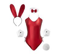 PROMOTED TO BIG SISTER Womens Bunny Girl Cosplay Costume Mai Sakurajima Bunny Bodysuit Set (Red, X-Large)