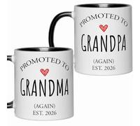 Promoted to Grandma Grandpa Again Est.2026 Mugs Set Gift for New Grandparents, Baby Shower Pregnancy Announcement Gifts For Grandparents 11OZ Tea Cup