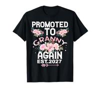 Promoted to Granny Again 2027 Baby Shower Floral Wreath T-Shirt