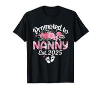 Promoted To Nanny Est 2025 Floral First Time Nanny Est 2025 T-Shirt