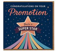 Promotion Congratulations Card - You’re a Super Star - Rainbow Shooting Star Design - Work Promotion Celebration Greeting Card for Colleague, Boss or Friend - A6 with Envelope