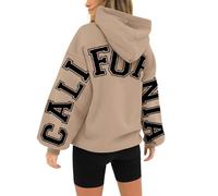 promotions longline hoodie for women women's hoodies Women's Long Sleeved Zipperless Printed Hoodie With Back discount codes add-on items under 2 pounds Khaki