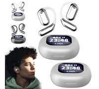 Promptanda Open Ear Earbuds, Promptanda Ear buds, True Powerful Bluetooth 5.4 Open Ear Earbuds, IPX5 Waterproof, with LED Display, Wireless Open Ear Bluetooth Earbuds (2Pcs/White)