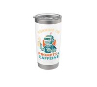 Prompts and Caffeine Robot AI Vibe Coding Humor Stainless Steel Insulated Tumbler