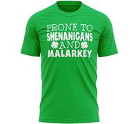 Prone to Shenanigans and Malarkey T Shirt Mens Funny St Patricks Day Top Irish Stag Do Ireland Tee Paddys, M, Irish Green