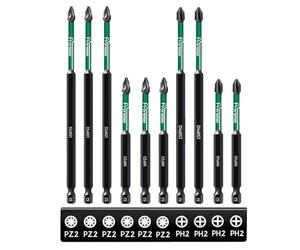 Pronese 10 pcs 150 mm and 90 mm PZ2 & PH2 Magnetic Impact Driver Bits, Long S2 Steel Magnetic Drill Bits