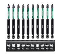 Pronese 10 Pcs 90mm PZ2 & PH2 & PZ3 Impact Driver Bits, S2 Steel Magnetic | 10 Pcs | 5 PZ2 + 3 PH2 + 2 PZ3 | 90mm | Magnetic Impact Driver Bits | S2 Steel | Black Oxide Coating | Heat-Treated